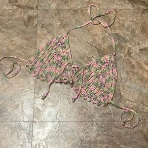 Pink & green boho crocheted festival top